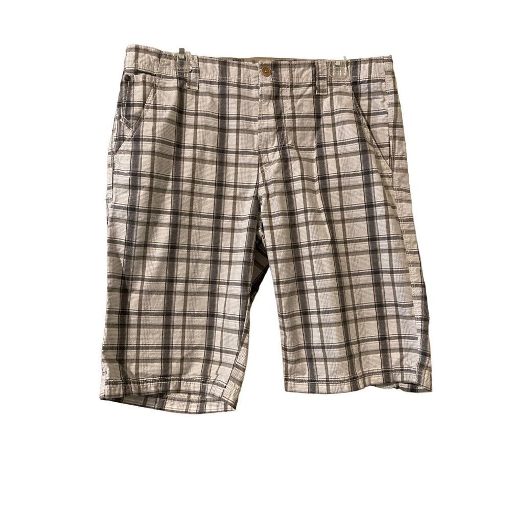 Calvin Klein Jeans Mens 34W/12 Inseam Plaid Bermuda Shorts Beige Grey Plaid VGC